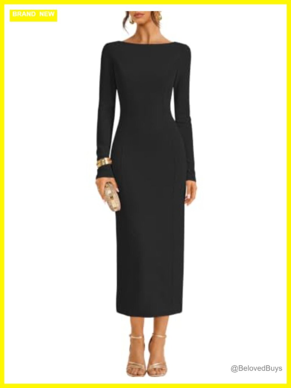 Long Sleeve Boat Neck Bodycon Maxi Dress Formal Wedding Guest